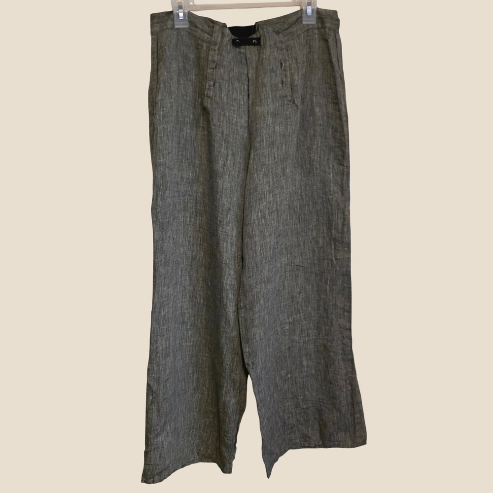Flax Womens Wide Leg Linen Pants Size Large Gray Linen Blend Beach Minimalist